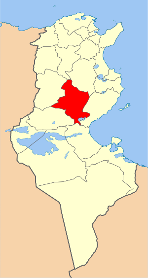 A map showing Sidi Bou Zid Governorate, Tunisia