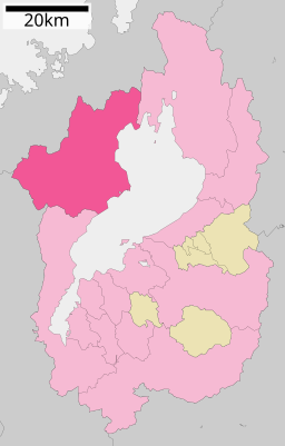 Takashimas läge i Shiga prefektur      Städer      Landskommuner