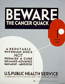 1930s public information poster warning of "cancer quacks" WPA quack poster.jpg