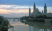The Ebro River in the City of Zaragoza with the Basilica of Our Lady of the Pillar on the right