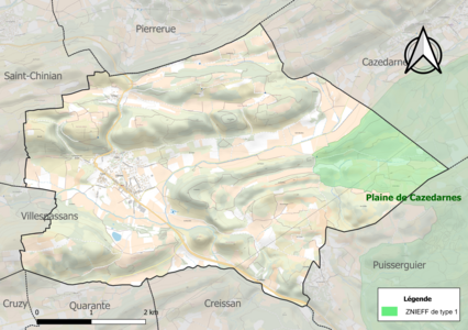 Carte de la ZNIEFF de type 1 sur la commune.