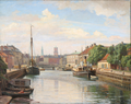 Axel Johansen, Frederiksholms Kanal med udsigt til Vor Frue Kirke, 1930