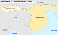 French map showing the Han dynasty and its protectorate in Xinjiang.