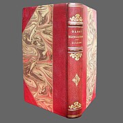 Hardbound book with half leather binding (spine and corners) and marbled boards