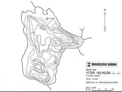 Djupprofil över Ytter-Holmsjön framtagen på Stadsingenjörskontorets tid.