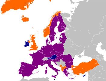 English: A map showing European membership of ...