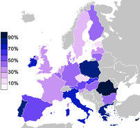 The map shows the results of a Eurobarometer p...