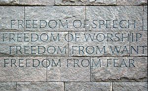 The Four Freedoms engraved on a wall at the Fr...
