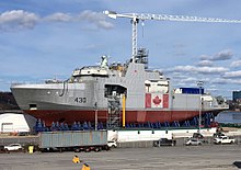 Construction of HMCS Harry DeWolf at Halifax Shipyard in May 2018 HMCS Harry Dewolf under construction May 2018.jpg