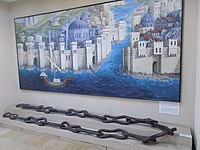 The chain that closed off the entrance to the Golden Horn in 1453, now on display in the Istanbul Archaeology Museums. Halic zinciri (2).jpg