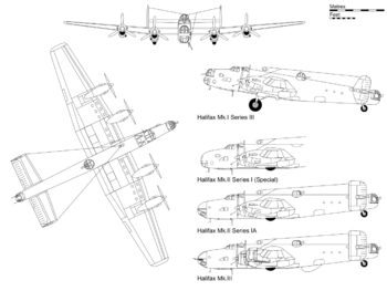 Трехмерная проекция Halifax Mark I Series III с деталями профиля других существенно отличающихся вариантов.