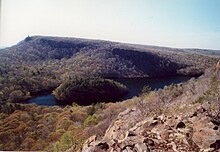 The Hanging Hills of Connecticut (Metacomet Ridge range); upfaulting (horst) visible from right to left. Hanging Hills.jpg