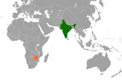 Карта с указанием местоположения Индии и Зимбабве