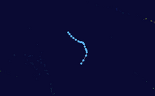 A track map of the path of a tropical depression over the Central and Western Pacific Ocean
