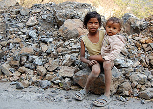 Kids on a road near Rishikesh, India. They are...