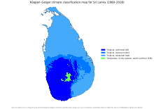 Sri Lanka map of Koppen climate classification Koppen-Geiger Map LKA present.svg