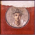 Djali i ri me një volum dhe i veshur me një kurorë dafine, afresk nga Pompei, shekulli I pas Krishtit