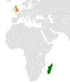Location map for Madagascar and the United Kingdom.