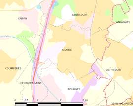 Mapa obce Oignies