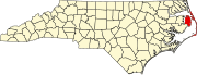 Harta statului North Carolina indicând comitatul Dare