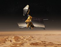 Kresba sondy Mars Reconnaissance Orbiter, ktorá v súčasnosti skúma Mars z jeho obežnej dráhy