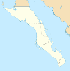 Mapa konturowa Kalifornii Dolnej Południowej, blisko dolnej krawiędzi po prawej znajduje się punkt z opisem „Los Cabos”