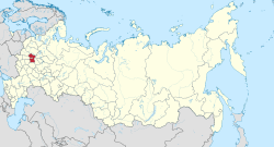 Moskovan alue Venäjällä, alla kaupungin sijainti alueella.