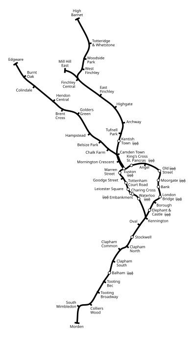 Geografisk layout for Northern line