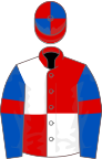 Red and white (quartered), royal blue sleeves, red armlets, red and royal blue quartered cap