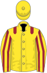 Yellow, maroon epaulets, striped sleeves