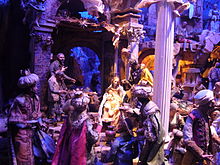 Typical Neapolitan nativity scene, or presepe
or presepio
, in Rome. Presepe naples rome2.jpg
