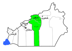 Damghan County highlighted in Semnan Province