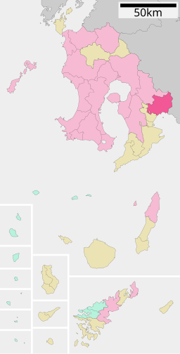 Shibushis läge i Kagoshima prefektur Städer:      Signifikanta städer      Övriga städer Landskommuner:      Köpingar      Byar