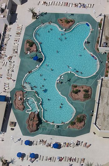 An above view of a roof-top swimming pool when...