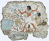 Fresco which depicts Nebamun hunting birds; 1350 BC; paint on plaster; 98 × 83 cm; British Museum (London)
