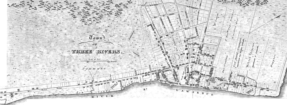 Plan de Trois-Rivières en 1815 par Joseph Bouchette.