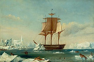 USS Vincennes in Disappointment Bay, Antarctica, during the Wilkes expedition. Vincennes (color).jpg