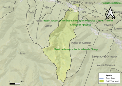 Carte des ZNIEFF de type 2 sur la commune.