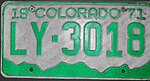 Номерной знак штата Колорадо 1971 года LY-3018.jpg
