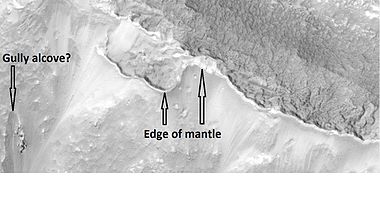 Close up view of mantle, as seen by HiRISE under the HiWish program. Mantle may be composed of ice and dust that fell from the sky during past climatic conditions.