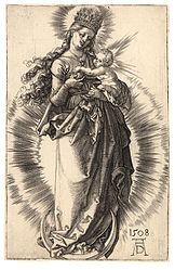 Богоматір на півмісяці із зірковою короною Virgin on a Crescent with a Starry Crown 1508 рік Мідна гравюра 11.9 см x 7.5 см