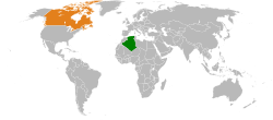 Карта с указанием местоположения Алжира и Канады