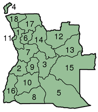 Carte des subdivisions numérotées de l'Angola
