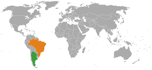 Mapa indicando localização da Argentina e do Brasil.