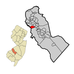 T.v: Camden County markerat i delstaten New Jersey. T.h: Runnemede markerat i Camden County.
