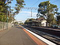 Eastbound view from Platform 1 looking at station building, February 2009