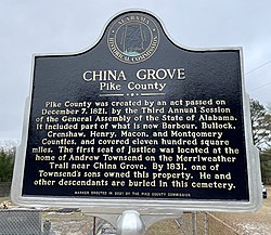 Historical marker describing the settlement of China Grove.