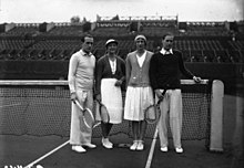 Cochet, Whittingstall, Krahwinkel, von Cramm, 1932 French Championships.jpg