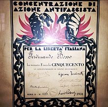 1931 badge of a member of Concentrazione Antifascista Italiana Concentrazione di azione antifascista.jpg