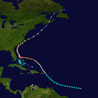 Map plotting Dorian's track and intensity